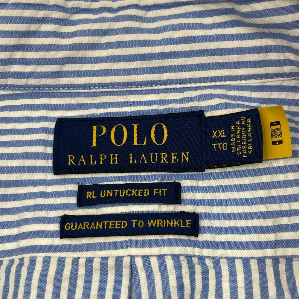 Polo Ralph Lauren Blue & White Seersucker Short Sleeve Button Down Shirt S382